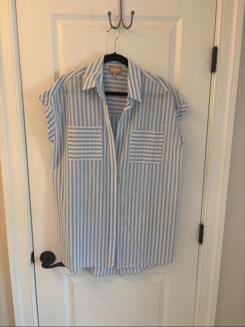 Show Me Your MuMu Blue and White Striped Casual Button-Down Shirt